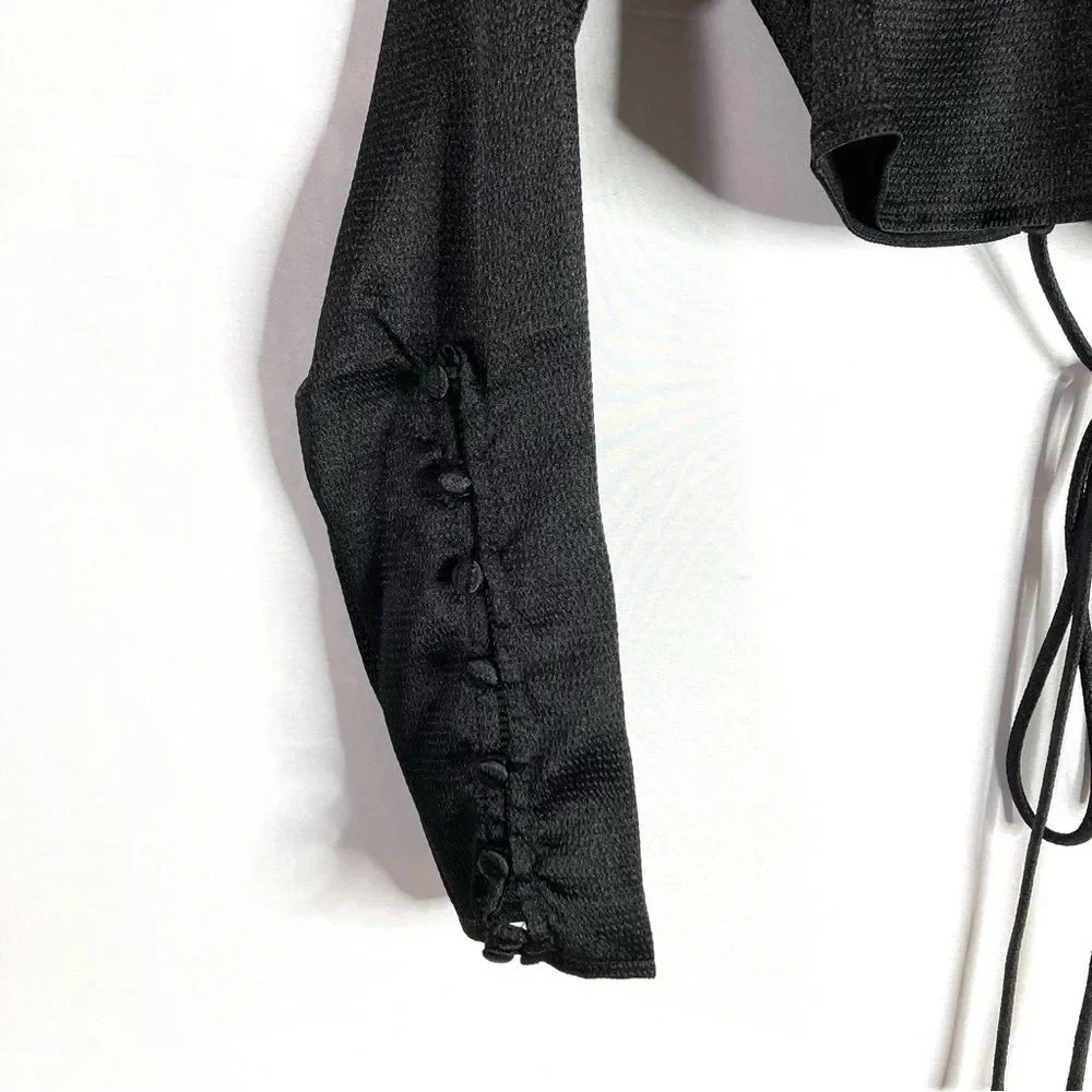 Wayf Natural Instincts Open Lace Up Back Top Black Small NWT